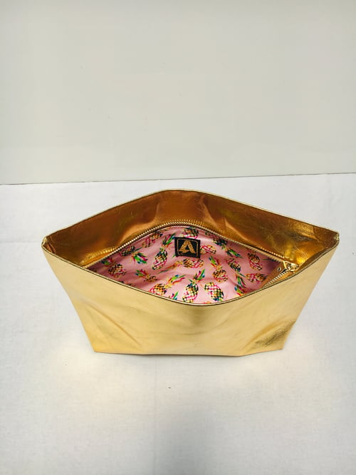 Image of DELUXE CLUTCH - GOLD METALLIC LEATHER - 'CALL ME'