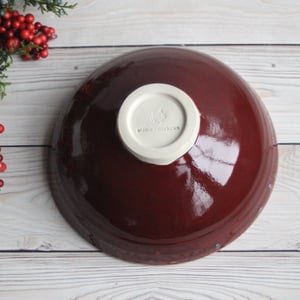 Image of Gorgeous Serving Bowl in Beautiful Green and Crimson Glazes Handmade Stoneware Pottery Made in USA