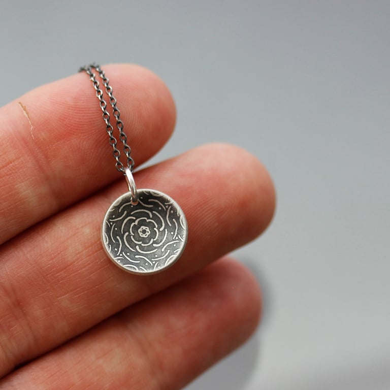Tiny Sterling Silver Peony Necklace Image 4