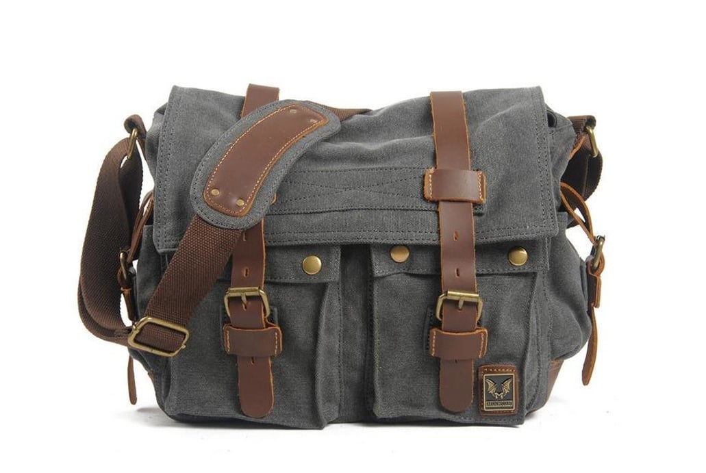 Canvas Leather Messenger Bag Crossbody Bag for Men Shoulder Bag Laptop Bag 2138K