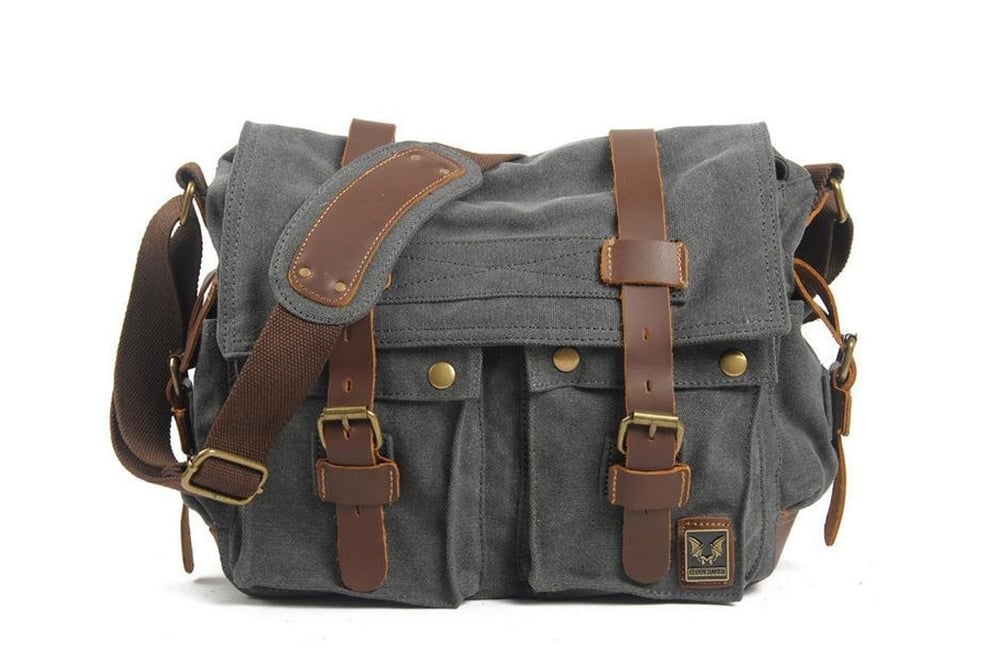 Image of Canvas Leather Messenger Bag, Crossbody Bag for Men, Shoulder Bag, Laptop Bag 