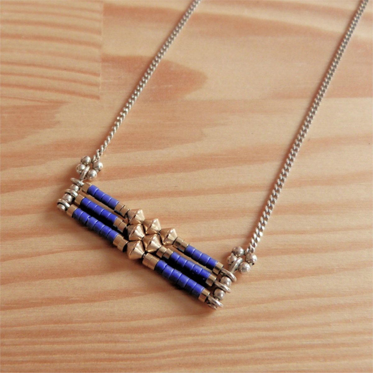 Image of Collier Barre Bleu et Or "Nil" - 4 coloris