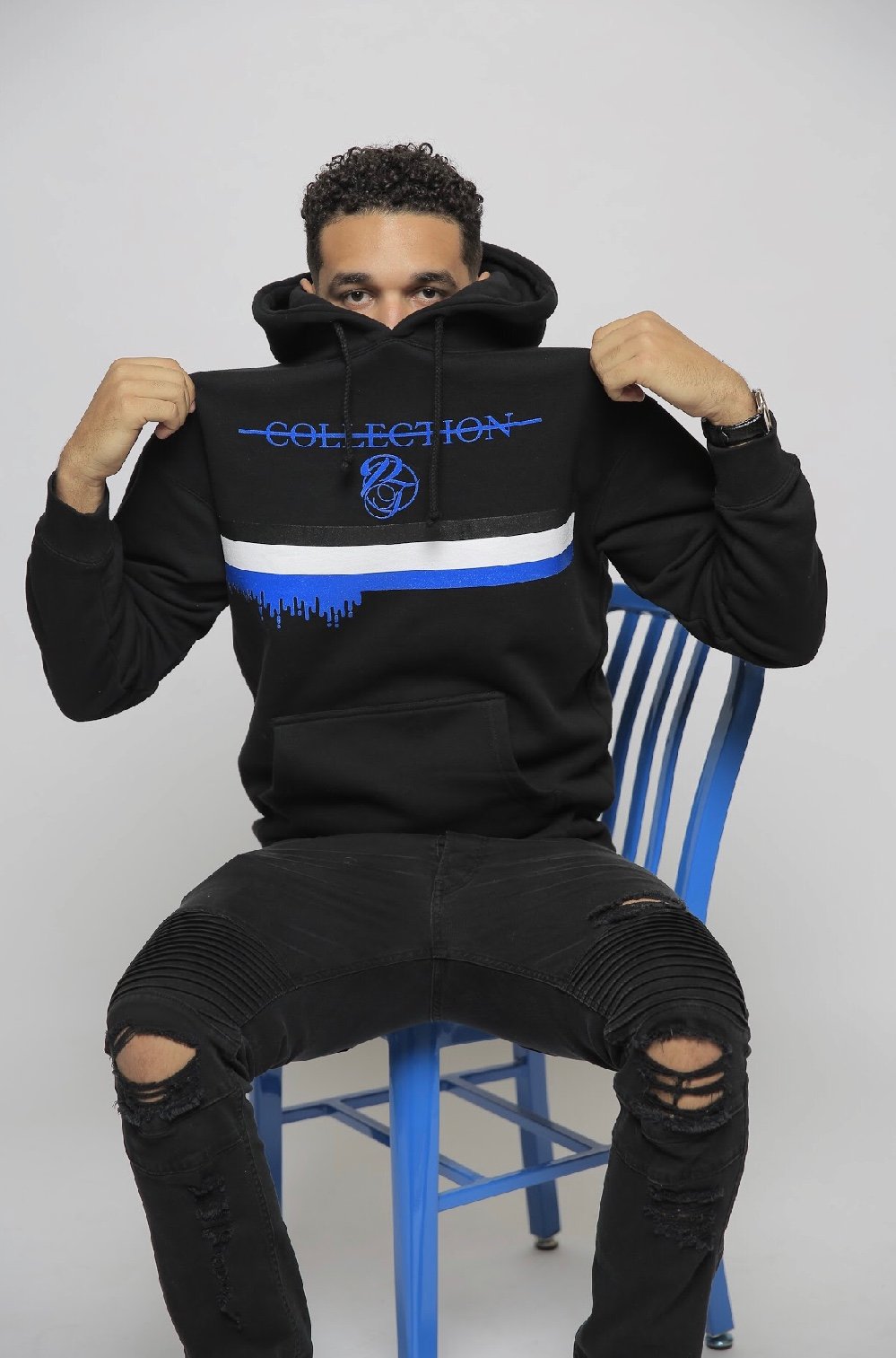 black and blue hoodie