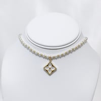 Image 1 of Pearl & Gold Flower Choker Necklace 