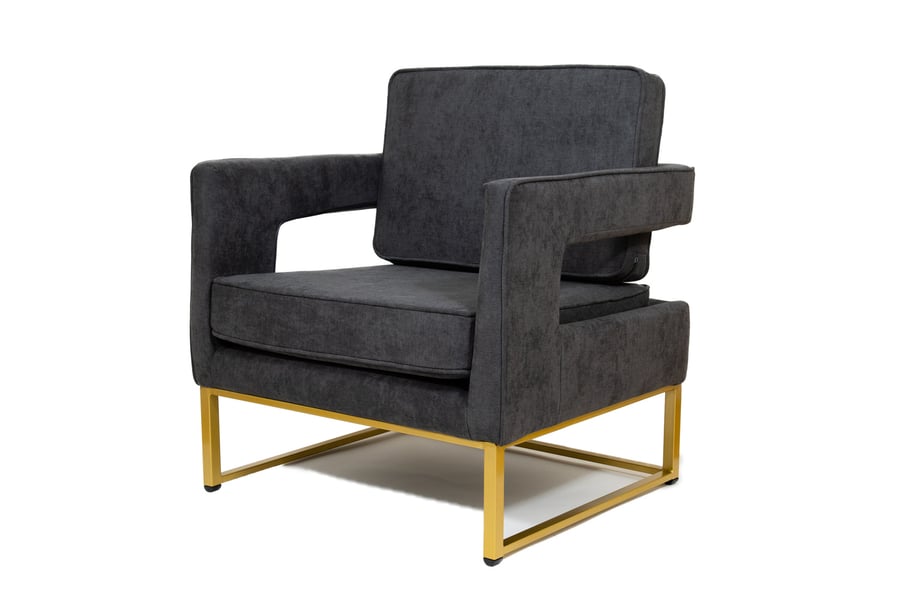 Image of Grey Linen Designer Fabric Carlo Accent Chair w/ Gold Base RRP £1044.99