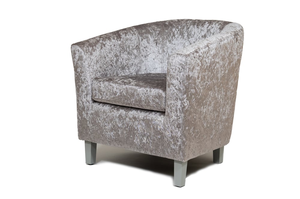 Image of Silver Crushed Velvet Designer Fabric Monaco Tub Chair w/ Silver Legs RRP £219.99