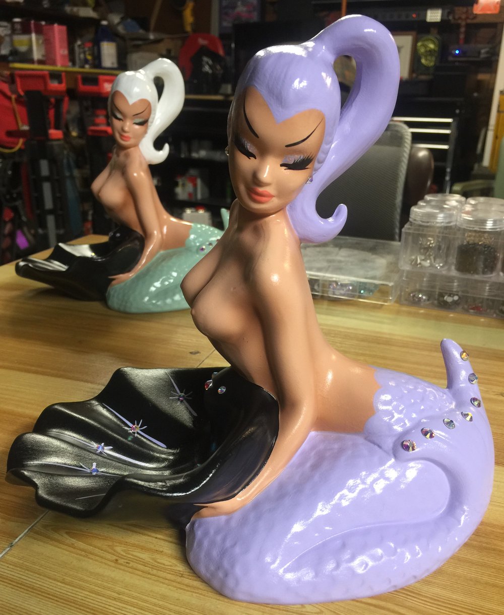 Lavender Starburst Vintage Ceramic Mermaid 