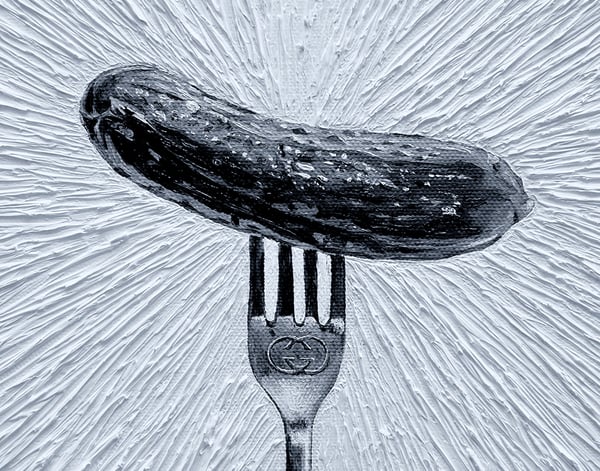 Image of 8x10 pickle on a Gucci fork