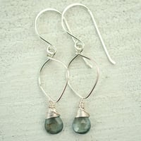 Image 2 of Moss aquamarine earrings sterling silver lotus loop v2