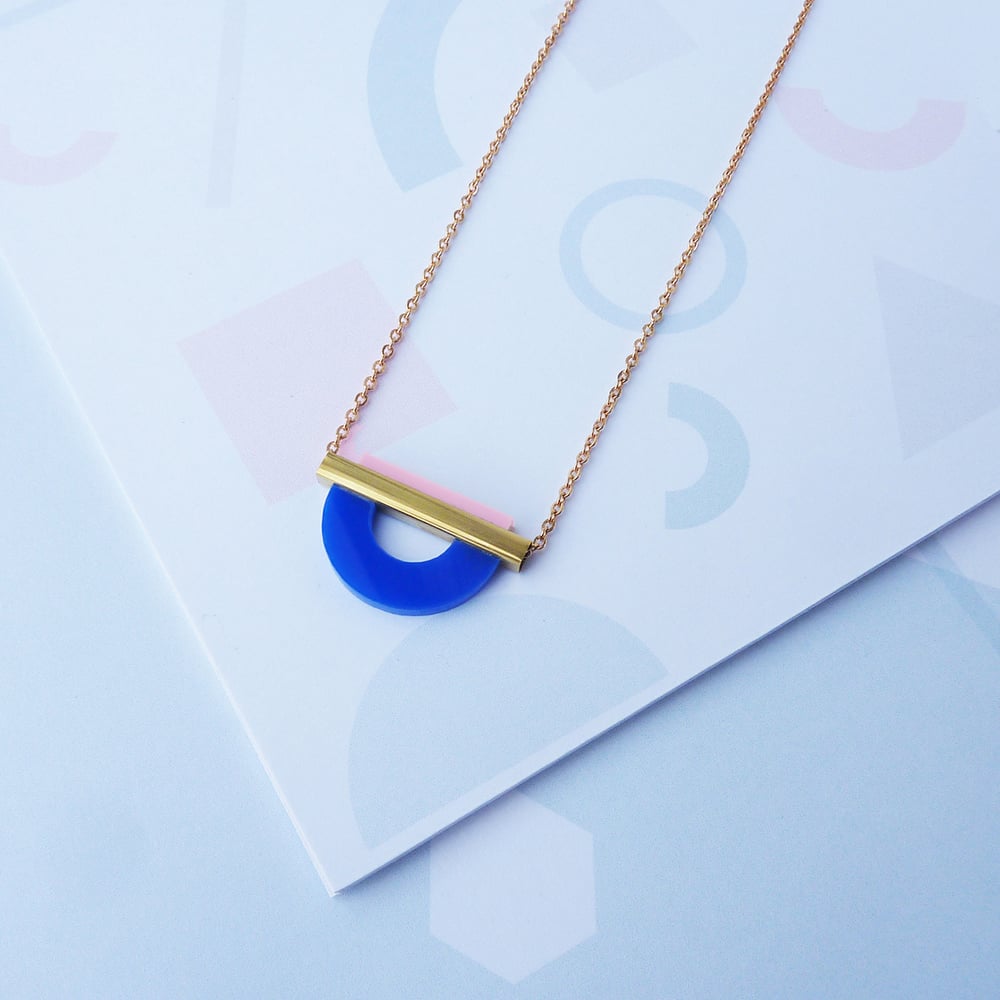 Image of Drop Curve Necklace French Navy & Pink