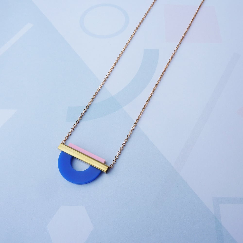Image of Drop Curve Necklace French Navy & Pink