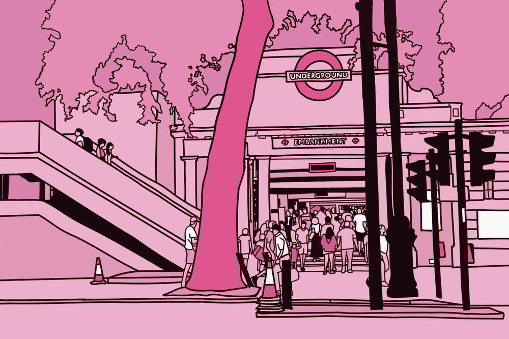 Image of london underground A4 pink print