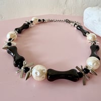 Image 1 of Big Chunky Black Bone and Pearl One of a Kind Necklace