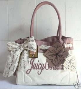 Image of Juicy Couture Gold/White/Brown Flower Daydreamer Tote Handbag