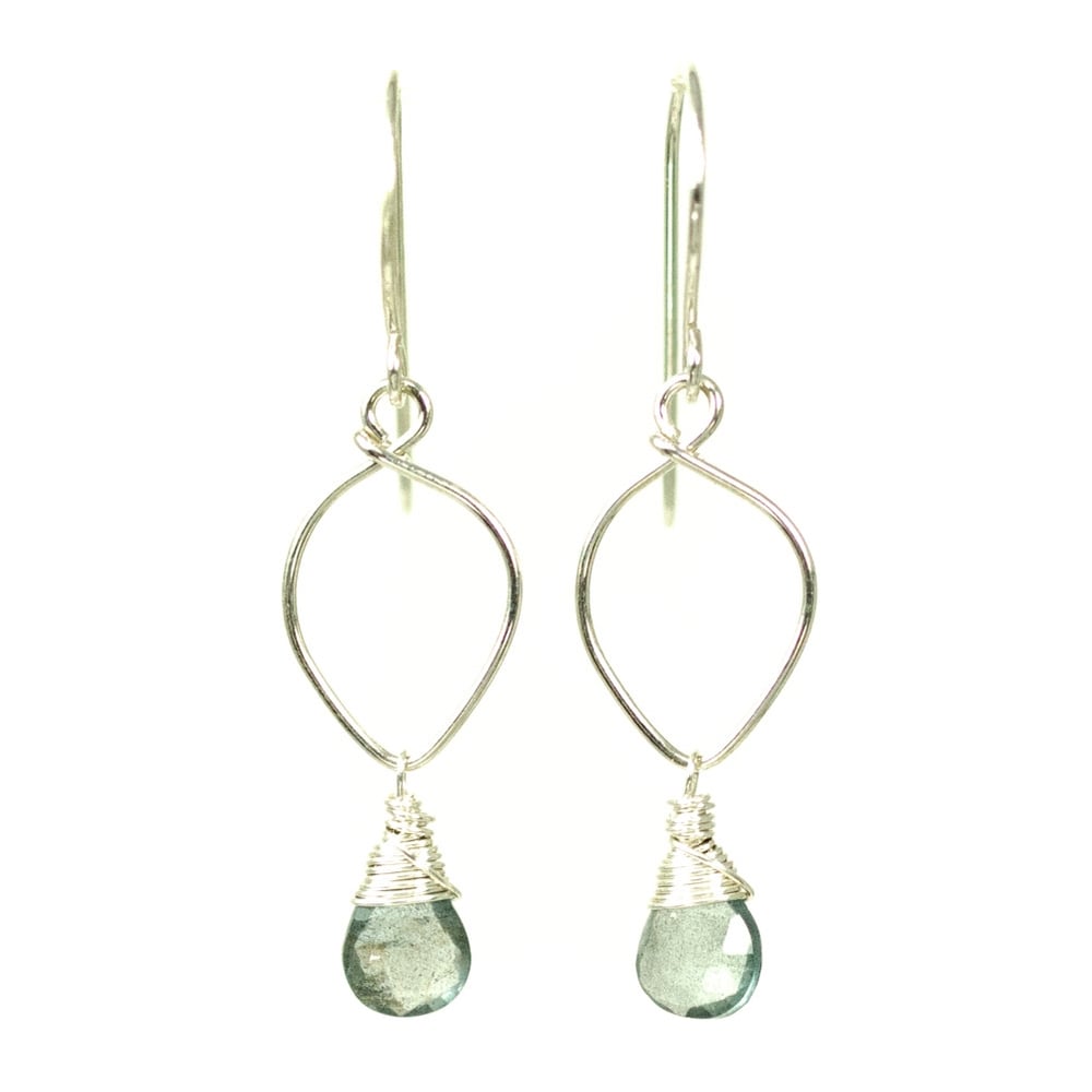 Image of Moss aquamarine earrings sterling silver lotus loop v2