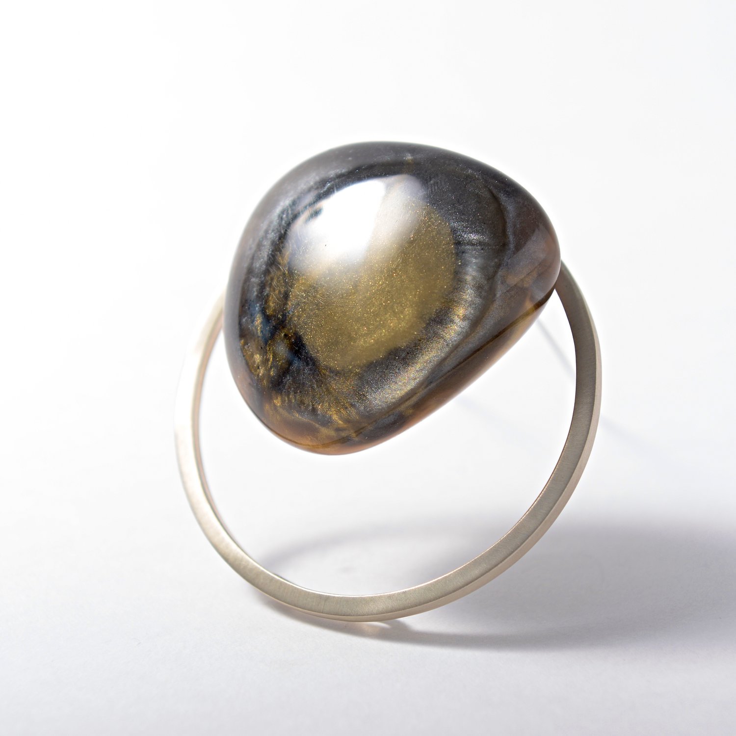Image of Large Gold + Silver Resin Pebble Brooch 