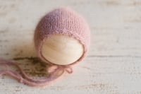 Image 3 of Dusty Mauve {Angora} Frilled Edge Bonnet