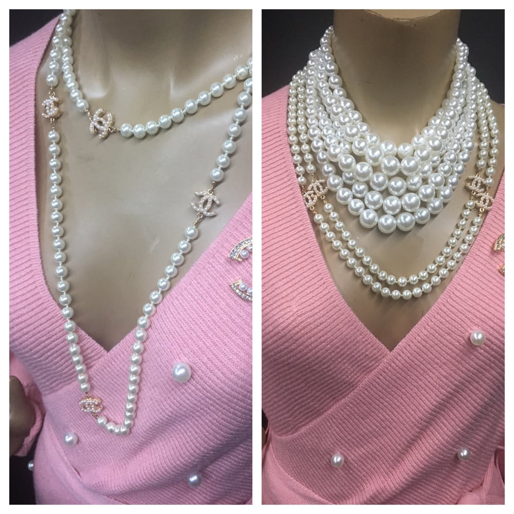 cC long strand pearl necklace