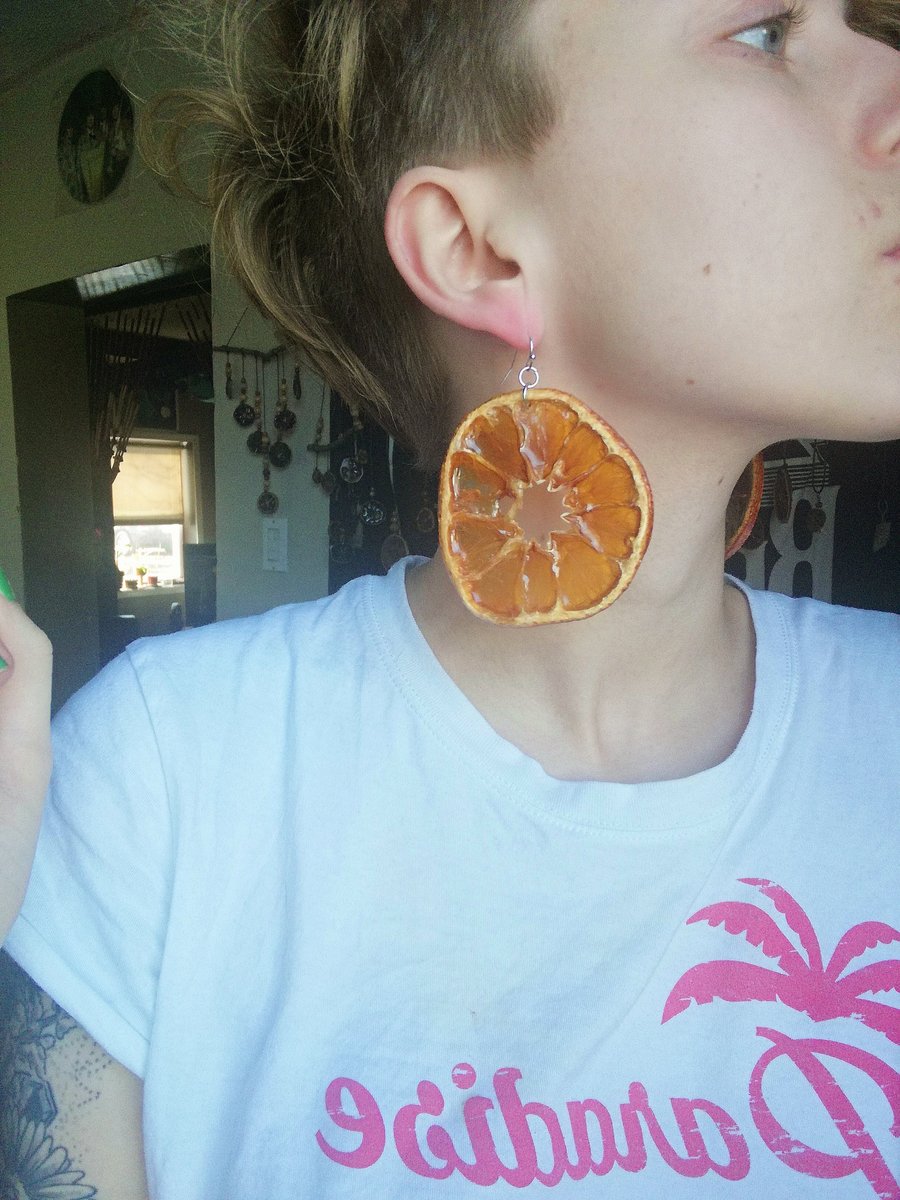 Image of Orange real fruit Earrings Large resin jewelry