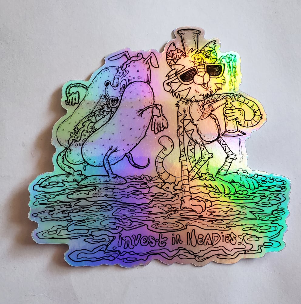 Image of Hologram Cool Cat Hot Dog Sticker