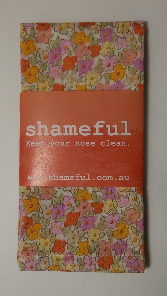 Image of NEW - Handkerchief with orange and pink pastel flowers