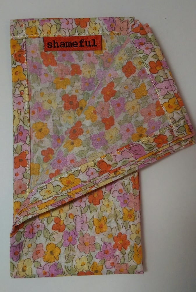 Image of NEW - Handkerchief with orange and pink pastel flowers