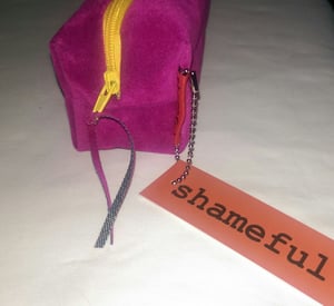 Image of NEW RANGE - Vibrant pink velvet purse with sunshine yellow zip