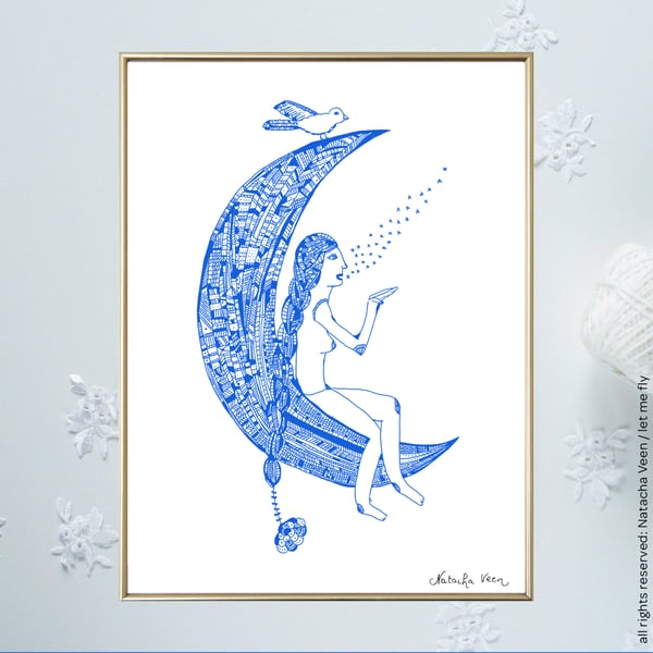 Image of Blue *Woman&moon*_A4