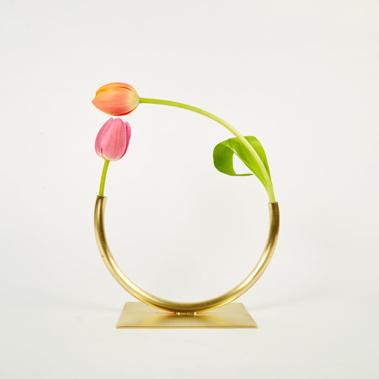 Image of Glass Half Full Vase - Raw Brass, Small Circle, Medium Tube