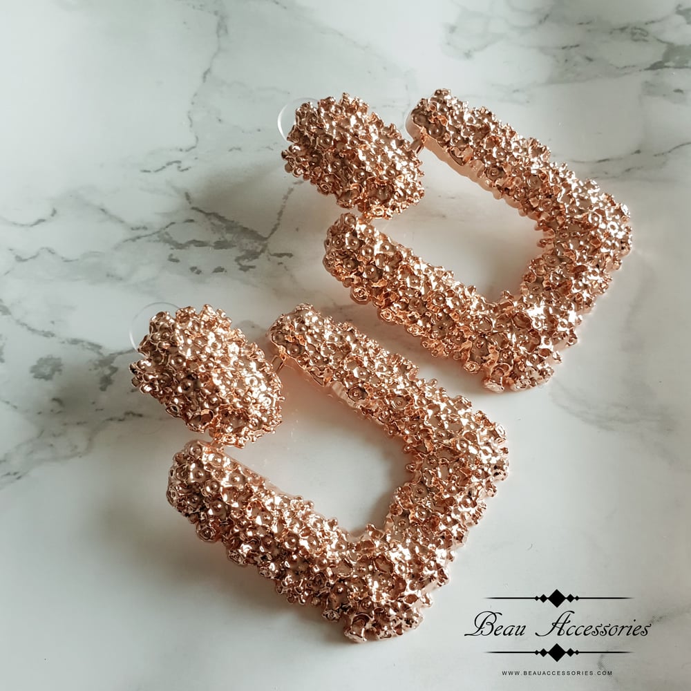 Image of Rose Gold Square Textured Earrings