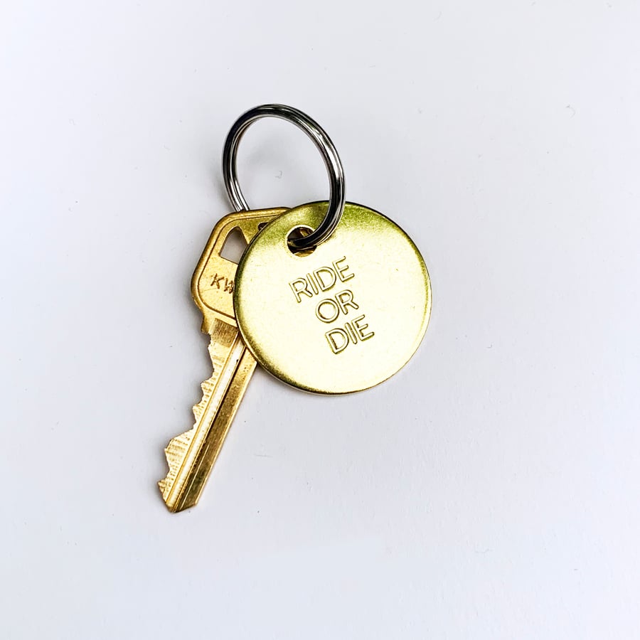 Image of RIDE OR DIE Medium Brass Keychain