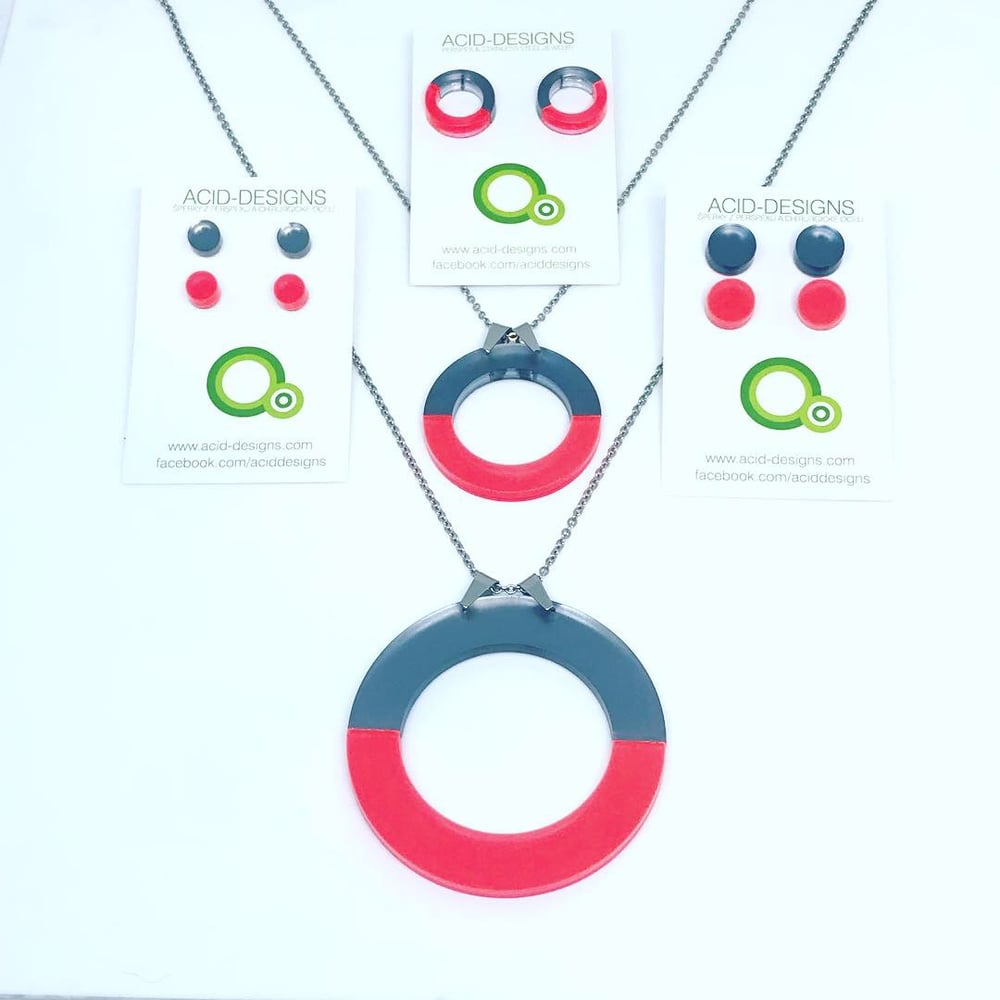 Image of Náhrdelník DoubleCircle šedá - fluorescentní oranžová