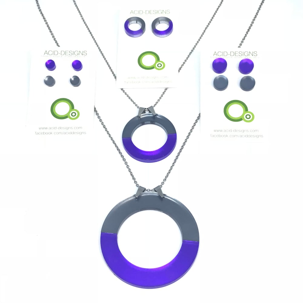 Image of Náhrdelník DoubleCircle šedá - fialová