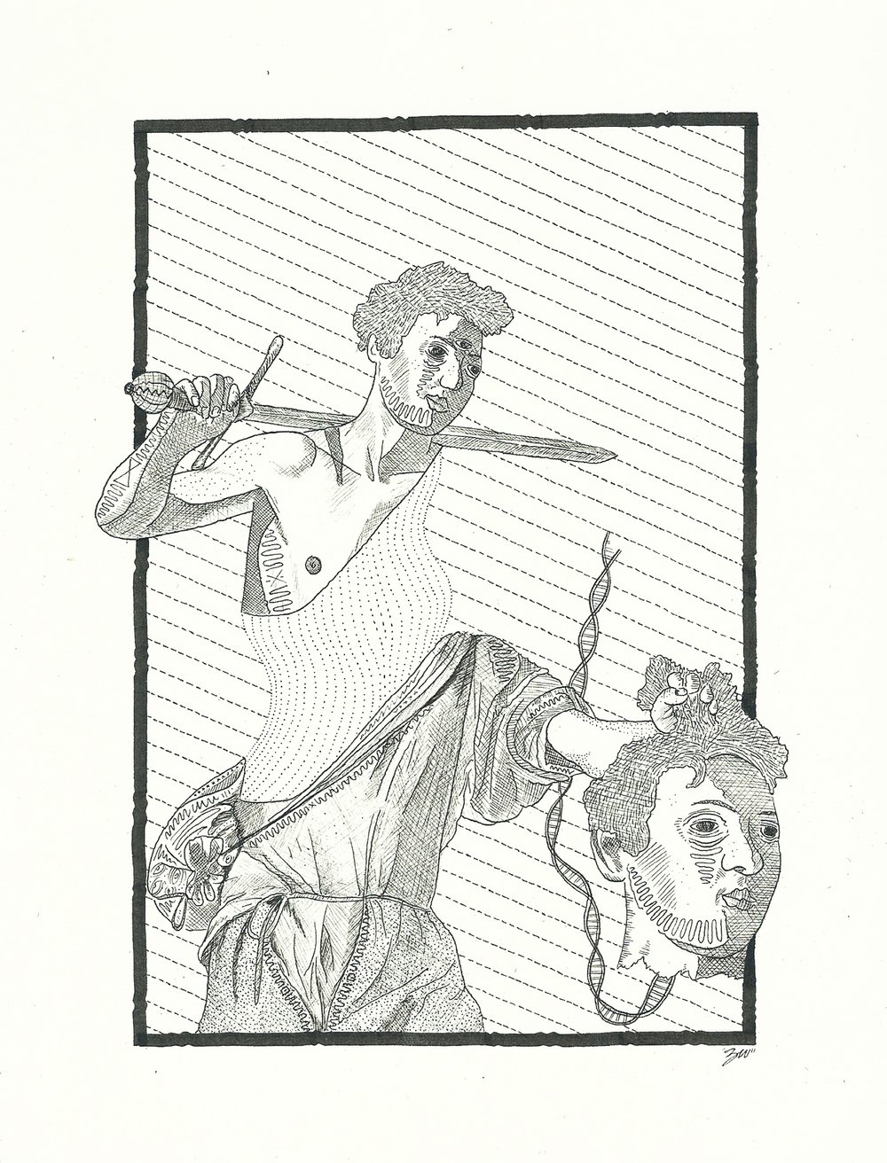 Image of "Metamorphosis David with The Head of David" /// black on white /// limited 1st edition print