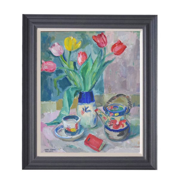 Image of Mid-century, Still Life, 'Tea and Tulips.'