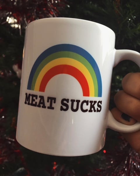 Image of Meat sucks/hardcore herbivore  11oz mug