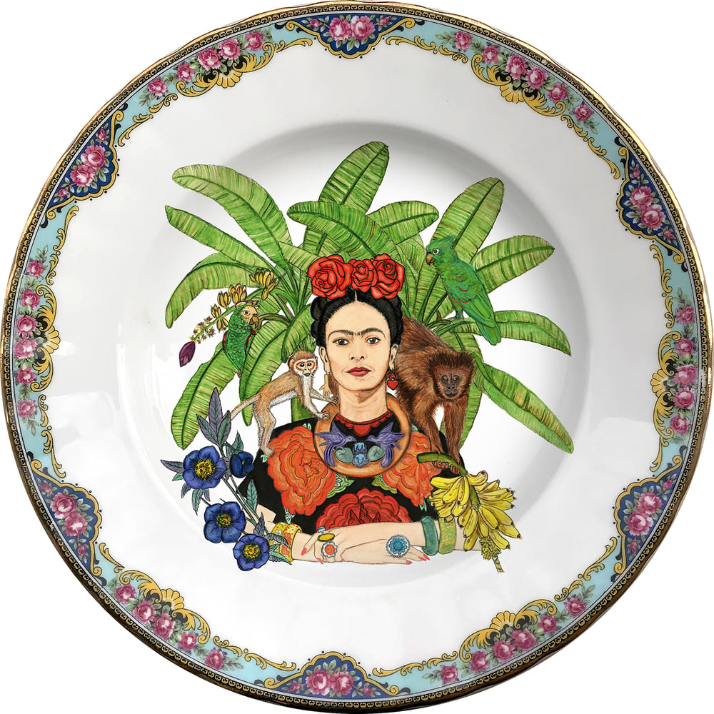 Image of Tropical Mexican watercolor - Vintage French Porcelain Plate - #0608