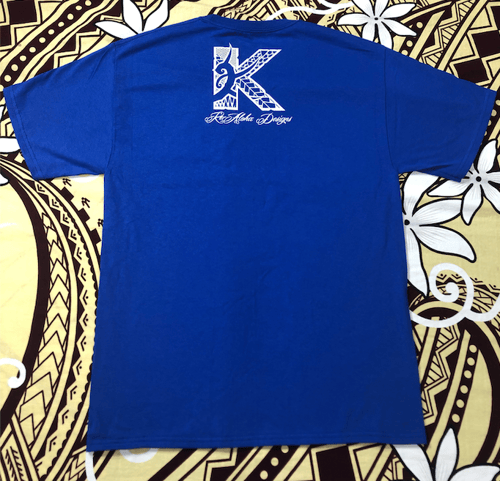 Image of White K on Blue Shirt