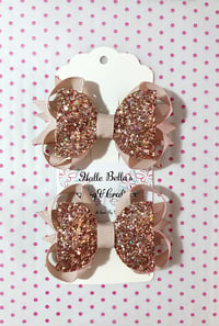 Image 3 of Rosegold pony tail set. 3inch glitter bows