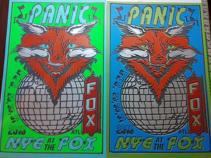 Image of PANIC FOX NYE 2018 6 color Glow in the Dark Screen Print