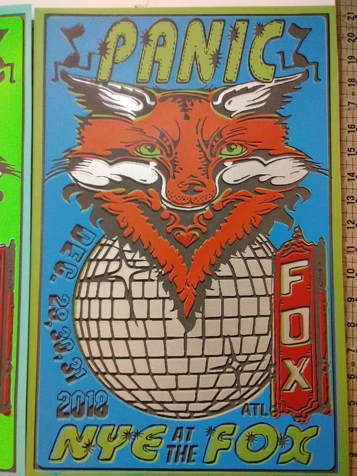 Image of PANIC FOX NYE 2018 6 color Glow in the Dark Screen Print