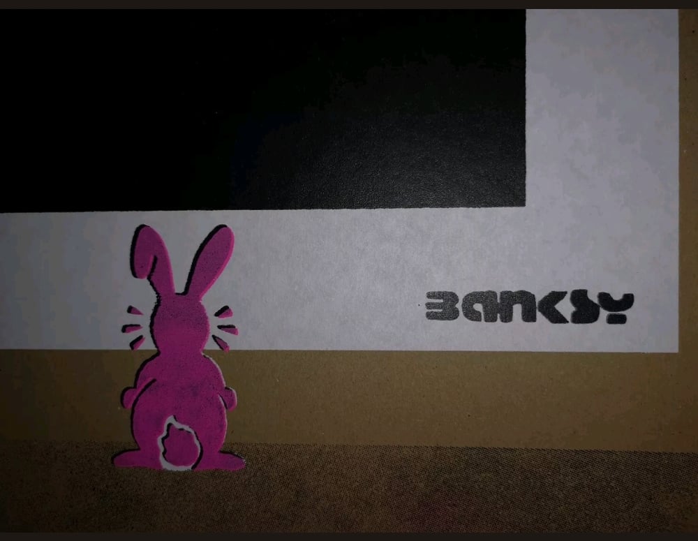 Image of 🎈Not Not Bansky "PINK BUNNY WITH BLACK SQUARE"🎈