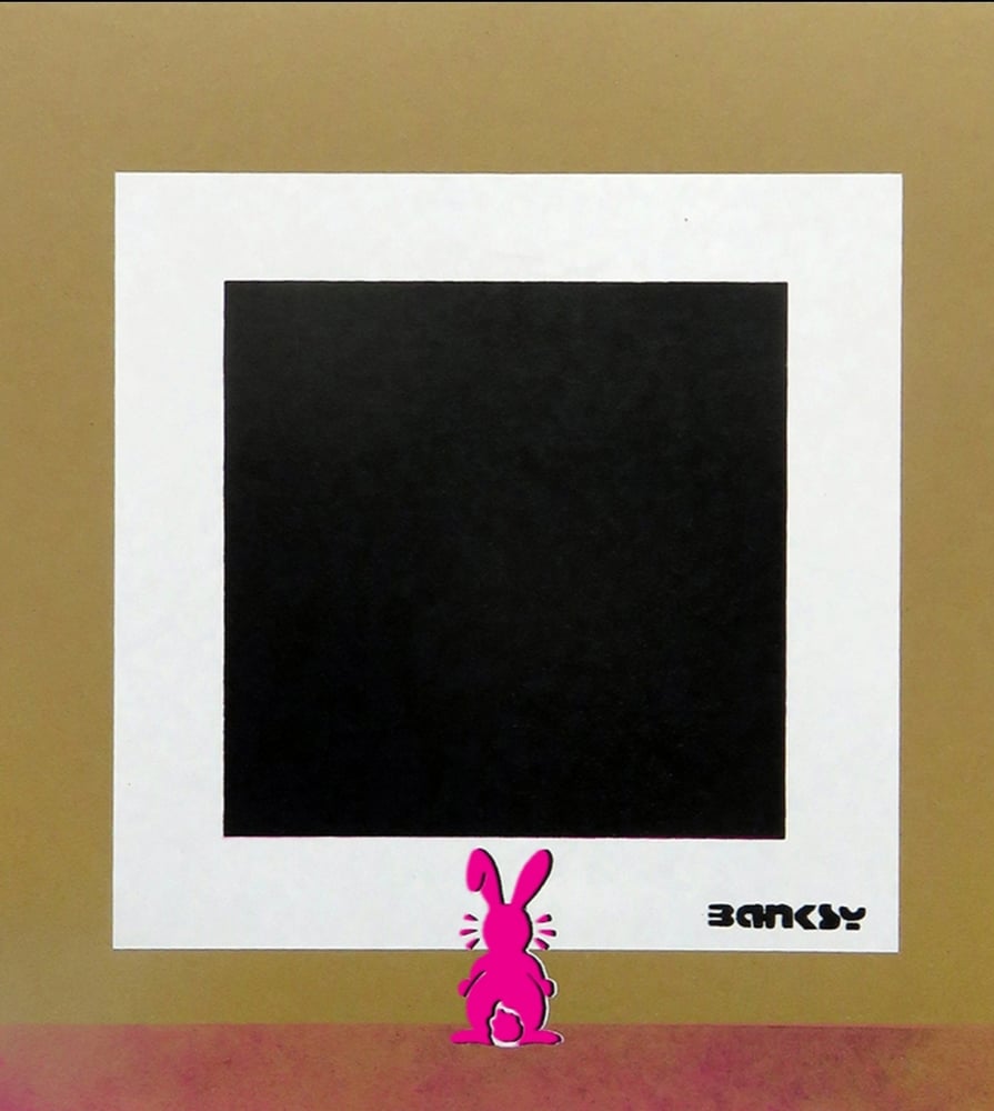 Image of 🎈Not Not Bansky "PINK BUNNY WITH BLACK SQUARE"🎈