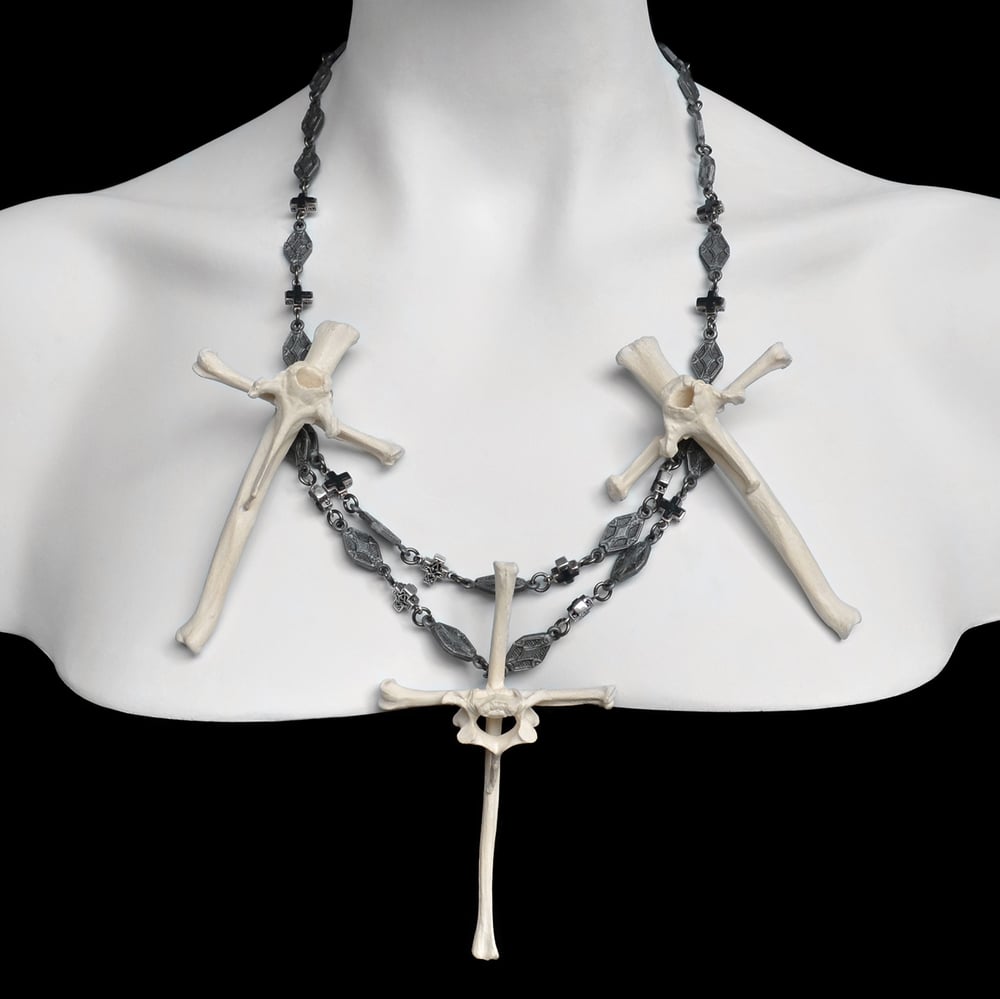 Image of Trio of Bone Crosses Necklace - Worn by Poppy on Dragula