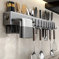 Image 5 of 60cm Wall-mounted Kitchen Organiser Shelf Spice Storage Rack Kitchen Knife Holder Wall 