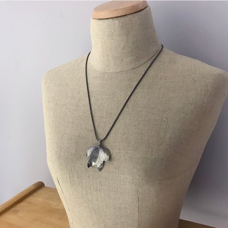 Sterling Silver Tulip Tree Leaf Necklace Image 4