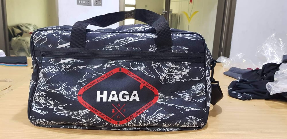 Image of HAGA" Black Tiger Camo Logo Duffel Bag