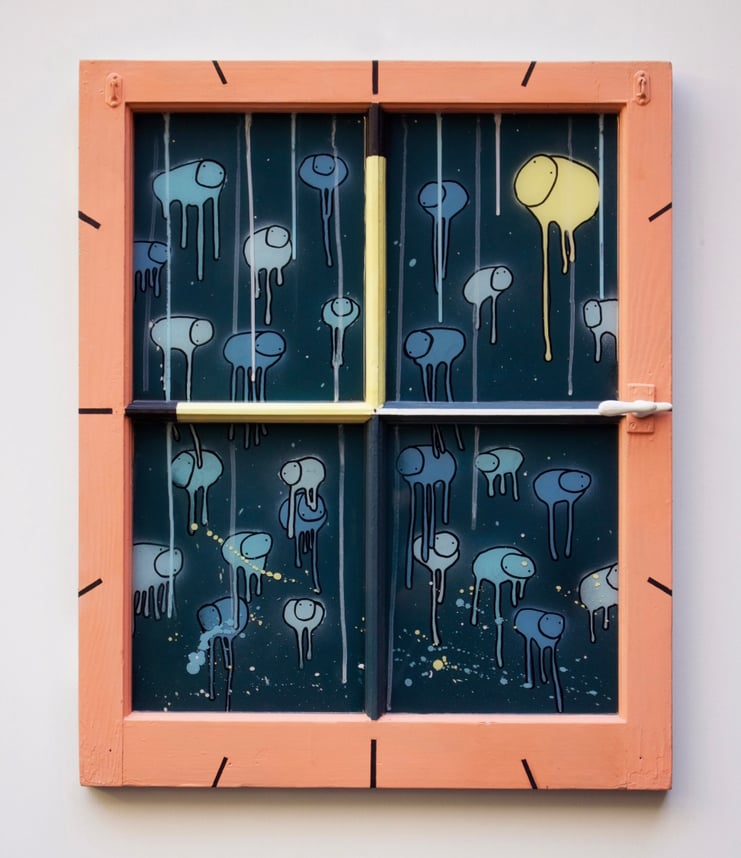 Image of Raining Cows, “WINDOW IN TIME” 24”X30” 2018 $1,500.00