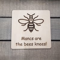 Image 1 of Manchester bee Wooden Drink Coasters Mat Engraved Christmas Gift Stocking filler