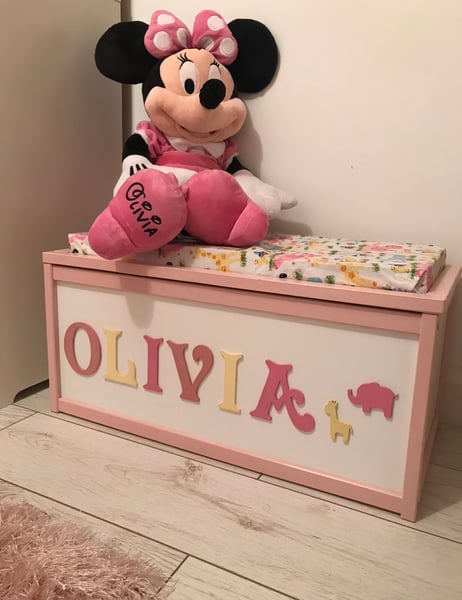 Image of Pink & yellow safari personalised toy box